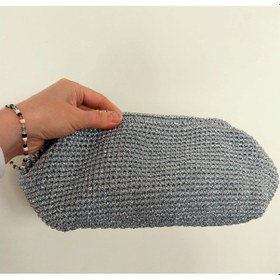 Resim Kemzey Handmade Parlak Tutmalı El Çantaları , El Yapımı Işıltılı Clutch, Örgü El Çantası Açık Gri 