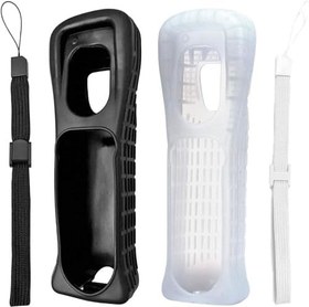 Resim Grafken Yumuşak Silikon Deri Kılıf Kapak Hnad Wrist Strap ile Wii Uzaktan Kumanda için Beyaz + Siyah 