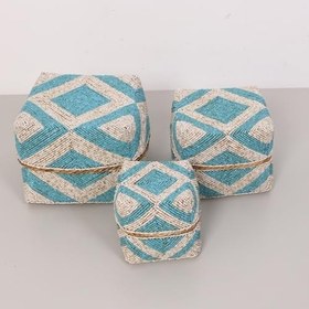 Resim Bali Turkuaz Boncuklu Bambu Saklama Kutuları 3 lü SET 