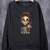 Resim Kadınların Retro Karikatür Kemik Kahve Kazakları, Rahat Yaka Uzun Kollu Kazak, %95 Polyester %5 Spandex, Örgü Kumaş, Hafif Esneklik, Tüm Mevsimler, Düzenli Kesim, H-Kayısı, 240gsm - Sonbahar ve İlkbahar Modası 