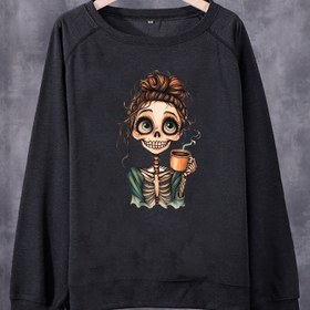 Resim Kadınların Retro Karikatür Kemik Kahve Kazakları, Rahat Yaka Uzun Kollu Kazak, %95 Polyester %5 Spandex, Örgü Kumaş, Hafif Esneklik, Tüm Mevsimler, Düzenli Kesim, H-Kayısı, 240gsm - Sonbahar ve İlkbahar Modası 