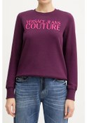 Resim Kadın Regular Fit Nakışlı Yazı Logolu Bisiklet Yaka Sweatshirt - Mor Burgundy 