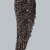 Resim Asimetrik Etekli Şık Leopar Desenli Midi Etek - Esnek Polyester Karışımı, Makinede Yıkanabilir, İlkbahar/Yaz/Sonbahar İçin Mükemmel - Kadın Moda Açıklaması 