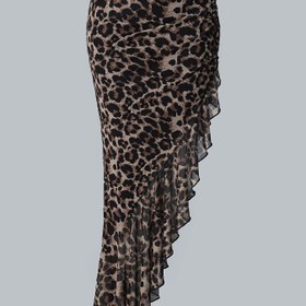 Resim Asimetrik Etekli Şık Leopar Desenli Midi Etek - Esnek Polyester Karışımı, Makinede Yıkanabilir, İlkbahar/Yaz/Sonbahar İçin Mükemmel - Kadın Moda Açıklaması 