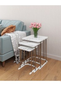 Resim Makbulce Erciyes 3 Lü Zigon Sehpa Mdf Beyaz Mermer 