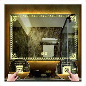 Resim Dnr-Mirror80x100 Cm Günışığı Ledli Tasarım Kumlamalı Dokunmatik Tuşlu Buğu Önleyicili Banyo Aynası 