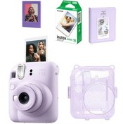 Resim Fujifilm Instax Mini 12 Lila Fotoğraf Makinesi Simli Pleksi Kılıf Pvc Albüm 10'lu Film Ve Çerçeveli 