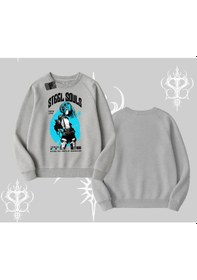 Resim Biskilet Sweatshirt Anime Cyberpunk Kız Baskılı Gri 
