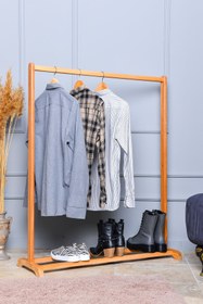 Resim Bysay Ahşap Elbise Askılığı Ayaklı Askılık Konfeksiyon Askılığı (large-naturel) 