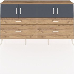 Resim Arges Konsol 2 Raflı 4 Çekmeceli 4 Kapaklı 176x30x99 Çam-antrasit Çam-antrasit/çam 