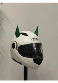 Resim Motor & Motosiklet Yeşil Simli Şeytan Boynuzu Kask Dış Aksesuar Diğer 