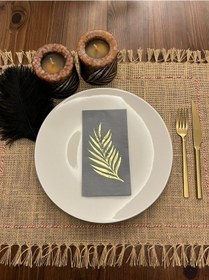 Resim Gold Yaldızlı Gri Yaprak Desenli Peçete 16 Adet 