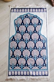 Resim Keseli Ipek Dokulu Seccade S1001 Mavi Beyaz 