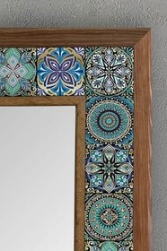 Resim Oscar Stone Decor Masif Çerçeveli Mozaik Taş Ayna 43 Cm X 43 Cm (Morocco-Etnik Desen) Ayn4040-097 
