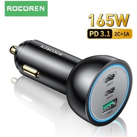 Resim Rocoren 165w 3 Portlu Pd3.1 2 Type-c Ve Usb-a Araç İçi Hızlı Şarj Cihazı + 1 Metre 240w Kablo 