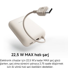 Resim Xiaomi Power Bank 10000mAh Krem Entegre Kablo USB ve USB-C Portu 22.5W BHR9072GL 