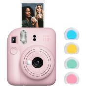 Resim Fujifilm Instax Mini 12 Pembe Fotoğraf Makinesi ve 4'lü Renkli Lens Seti 