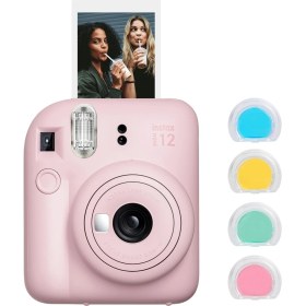 Resim Fujifilm Instax Mini 12 Pembe Fotoğraf Makinesi ve 4'lü Renkli Lens Seti 
