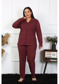 Resim Akbeniz Kadın Büyük Beden Pamuklu Cepli Düğmeli Mürdüm Pijama Takım 202401-mürdüm Mürdüm 