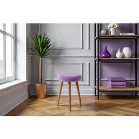 Resim Modern Ahşap Ayaklı Teddy Kumaş Tabure Makyaj Masası & Ayak Dinlendirme Elegant Mor Mor 