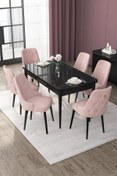 Resim Canisa Nex Serisi 80x132 Açılabilir Mdf Siyah Mermer Desen Mutfak Masası Ve 6 Pembe Sandalye 