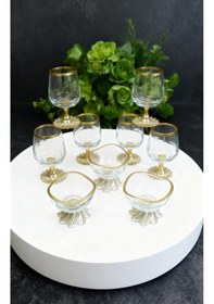 Resim Çnr Home Collection 12 Parça Gold Kahve Yanı 6 Lı Su Bardağı & 6 Lı Lokumluk-şekerlik 23548574 Gold 