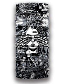 Resim NIFF - Kuru Kafa Tasarımlı Motorcu Buff Maske Outdoor Boyunluk Unisex Bandana 