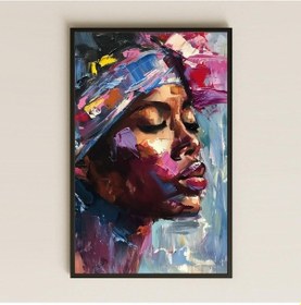 Resim Ekspresif Fırça Dokulu Afro Kadın Portresi Şeffaf Pleksi Tablo 
