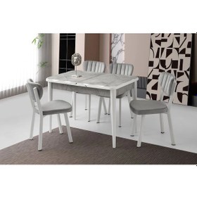 Resim Kelebek Lagina Ahşap Salon Yemek Masa Sandalye Takımı 4 Sandalyeli Ortadan Açılır Büyüyen Mermer Des Gri 