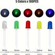 Resim 500 adet F5 5mm LED Işık Yayan Diyot Kutulu Işık Yayan Tüp 100 adet Renk Başına, 5 Renk 