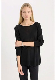 Resim DeFacto Regular Fit Bisiklet Yaka Basic Düz Siyah Triko Kazak D6281AX25SPBK27 Siyah 
