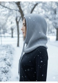 Resim Kadın Kışlık Triko Örgü Balaklava Tesettür Başlık-şapka Gri 