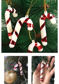 Resim 6'lı Yılbaşı Ağaç Süsü Baston Kırmızı Şeker Kamışı Ağaç Süsü Yeni 