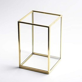 Resim 15x10x10cm Pirinç Gold Geometrik Teraryum Cam Fanus Vazo Mumluk Yapımı Dekoratif 