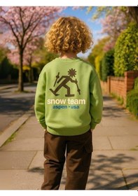 Resim Zekids Erkek Çocuk Snow Team Yazılı Tasarım Sweatshirt-16211 Yeşil 