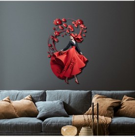 Resim Kırmızılı Kadın Renkli Metal Tablo 