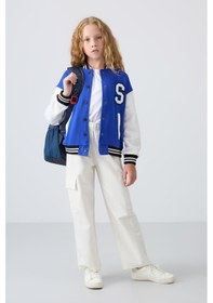 Resim Tommy Life Gece Mavi Pamuklu İçi Tüylü Yumuşak Dokulu Standart Fit Nakışlı Kız Çocuk Kolej Ceket - 75163 Mavi 