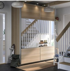 Resim Pax Sürgü Kapaklı Gardırop, Ağartılmış Meşe Görünümlü-aynalı Cam, 200x66x236 Cm, Çift Taraflı Kapak Antrasit 