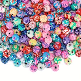 Resim 50/100 ADET Renkli Çiçek Desenli Yumuşak Kil Yuvarlak Boncuklar DIY Takı Yapımı için 