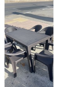 Resim Genel Markalar Rattan Plastik Sabit Masa 70x120 6 Adet Gold Plastik Sandalye Mobilya (ACI KAHVE RENGİ) Xömbx99 