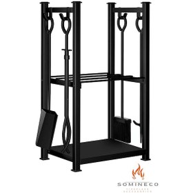 Resim 5 Li Ithal Metal Odunluk Raflı Şömine Maşa Aksesuar Seti Ss-001 