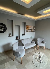 Resim Azra Mobilya Azra Aksesuar Çay Seti Oturma Grubu, Puffy Kumaş, Koltuk Takımı, Ahşap Ayak, Balkon Bahçe Mobilyası Açık Gri 