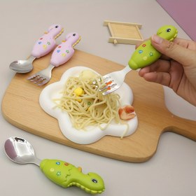 Resim 2 Adet Çocuk Yemek Takımı - Renkli Dinozor Saplı Paslanmaz Çelik Çatal ve Kaşık, Kolay Yeme Zamanı İçin Çocuk Dostu Metal Sofra Takımı, Cadılar Bayramı, Noel ve Şükran Günü Hediyeleri 