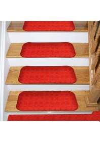 Resim Kare Benekli Bukle Halıdan Alınlıklı Basamak Ve Merdiven Paspası 16'lı - Bordo Null 