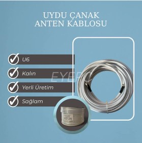 Resim EYE PC 20 Metre Uydu Çanak Anten Kablosu 20 Mt Kalın Saçaklı Yerli Üretim Kaliteli Hazır Uçlu Tak Çalıştır 