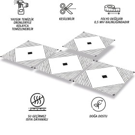 Resim Kendinden Yapışkanlı Siyah Karo Desenli Pvc Karo 30X30 cm (11 Adet) 1m2 