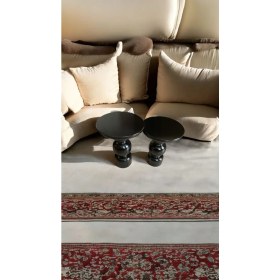 Resim Wood Ahşap 2'li Set Vazo Mantar Yan Sehpa Modern Fiskos /siyah Renk / Zigon Sehpa Vernikli 