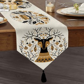 Resim Çini Çizimli Guguklu Saat Motifli Dijital Baskılı Dekoratif Püsküllü Şönil Üçgen Runner 