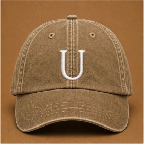 Resim Kişiye Özel "u" Baş Harf Nakışlı Vintage Yıkamalı Beyzbol Şapkası 