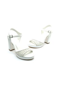 Resim Feles Taşlı Platform Tek Bant Topuklu Kadın Abiye Ayakkabı Beyaz 